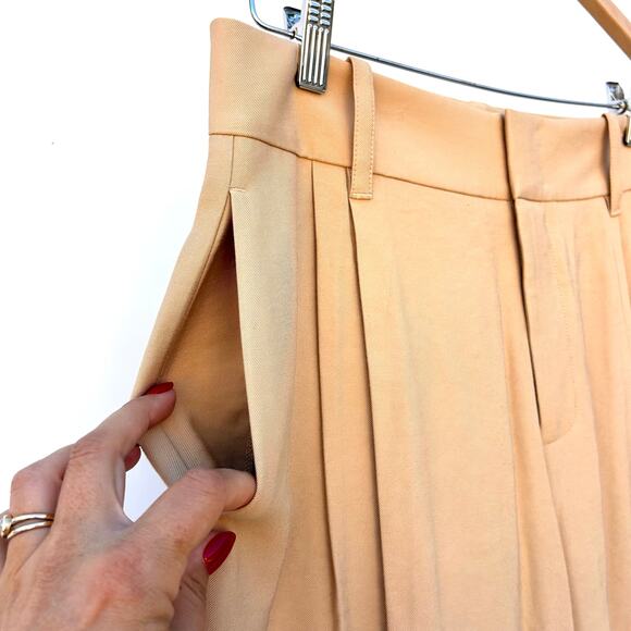 Vince Pleated High Waisted Wide Leg Trousers Khaki Dress Pants Beige 6 Ecovero - Picture 9 of 12